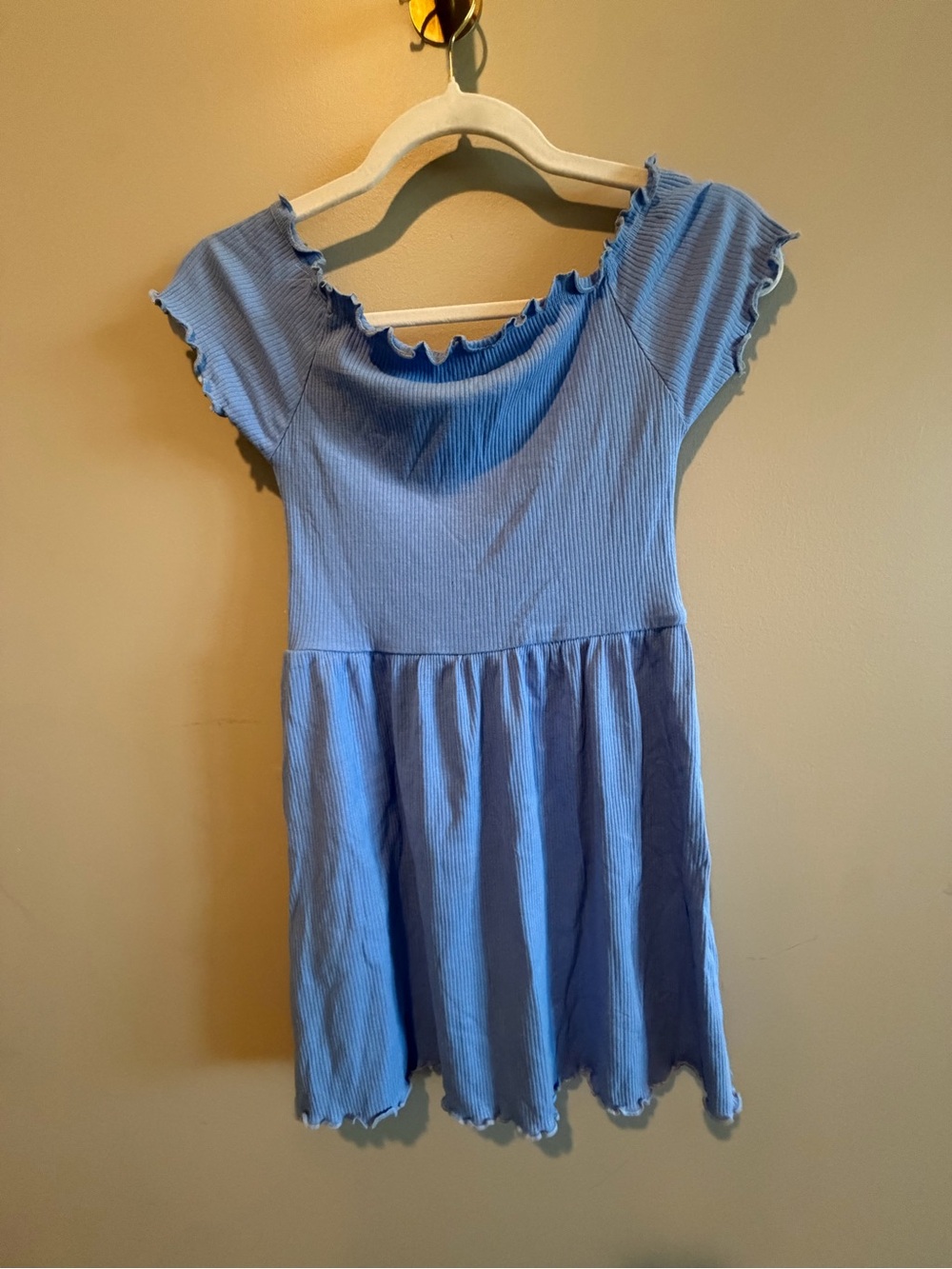 American Eagle Light Blue Ribbed Babydoll Lettuce Edge dress size 14 KIDS - Picture 2 of 2